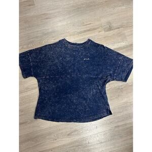 PINK Victoria's Secret Varsity Crew Neck T-Shirt Blue Acid Washed Size XL